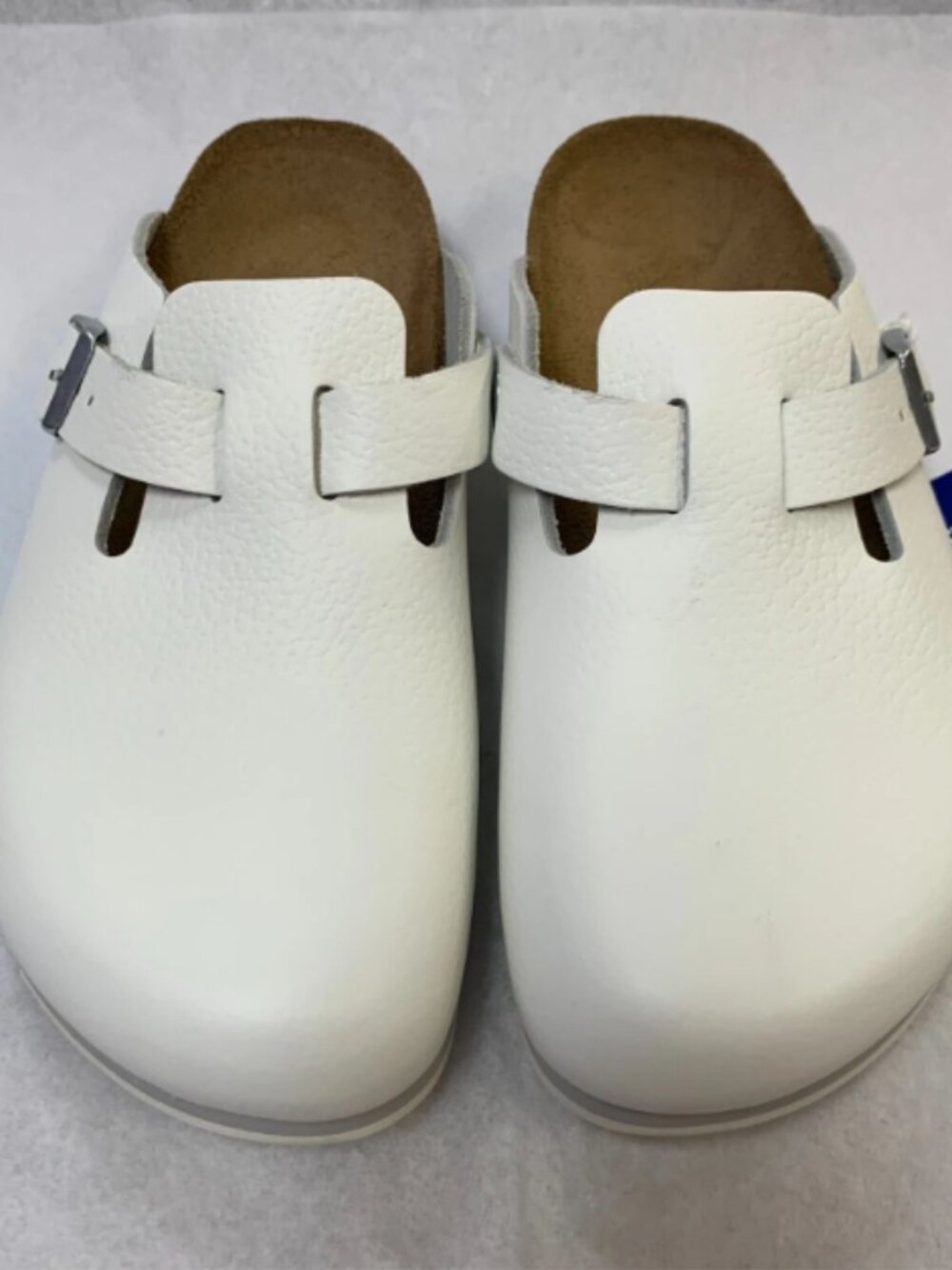 Birkenstock Boston Super Grip White Natural Leather Narrow Width Sandals